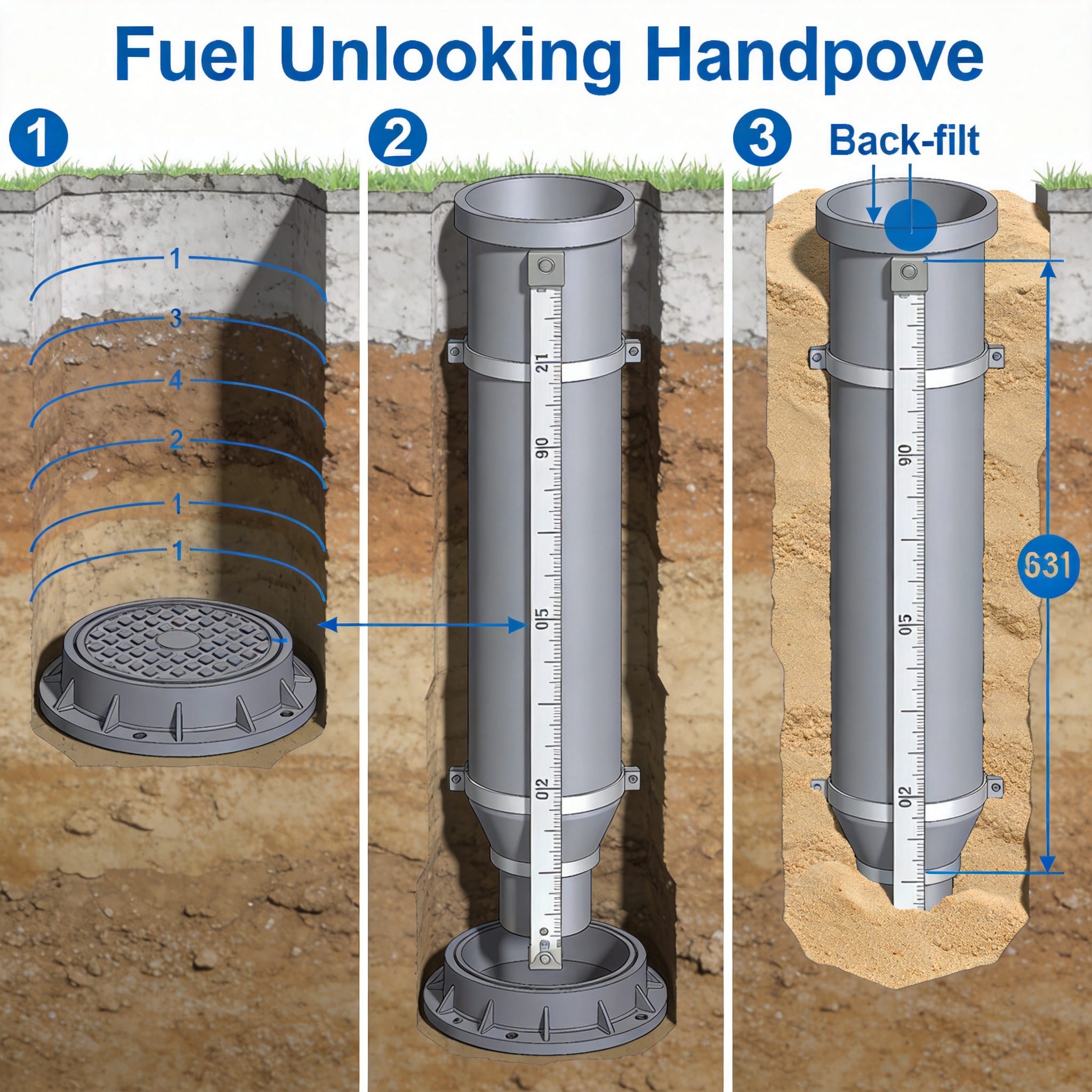 Cross-section diagram showing incorrect handhole depth with water pooling