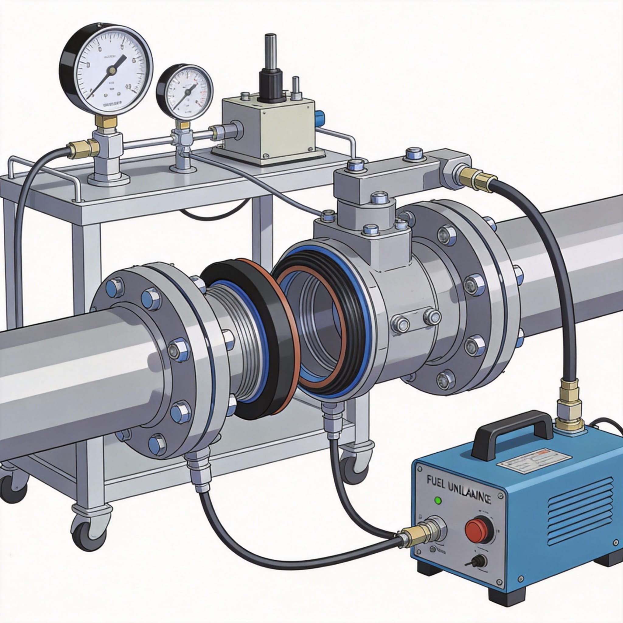 Fuel unloading handhole after installation showing gasket and bolts