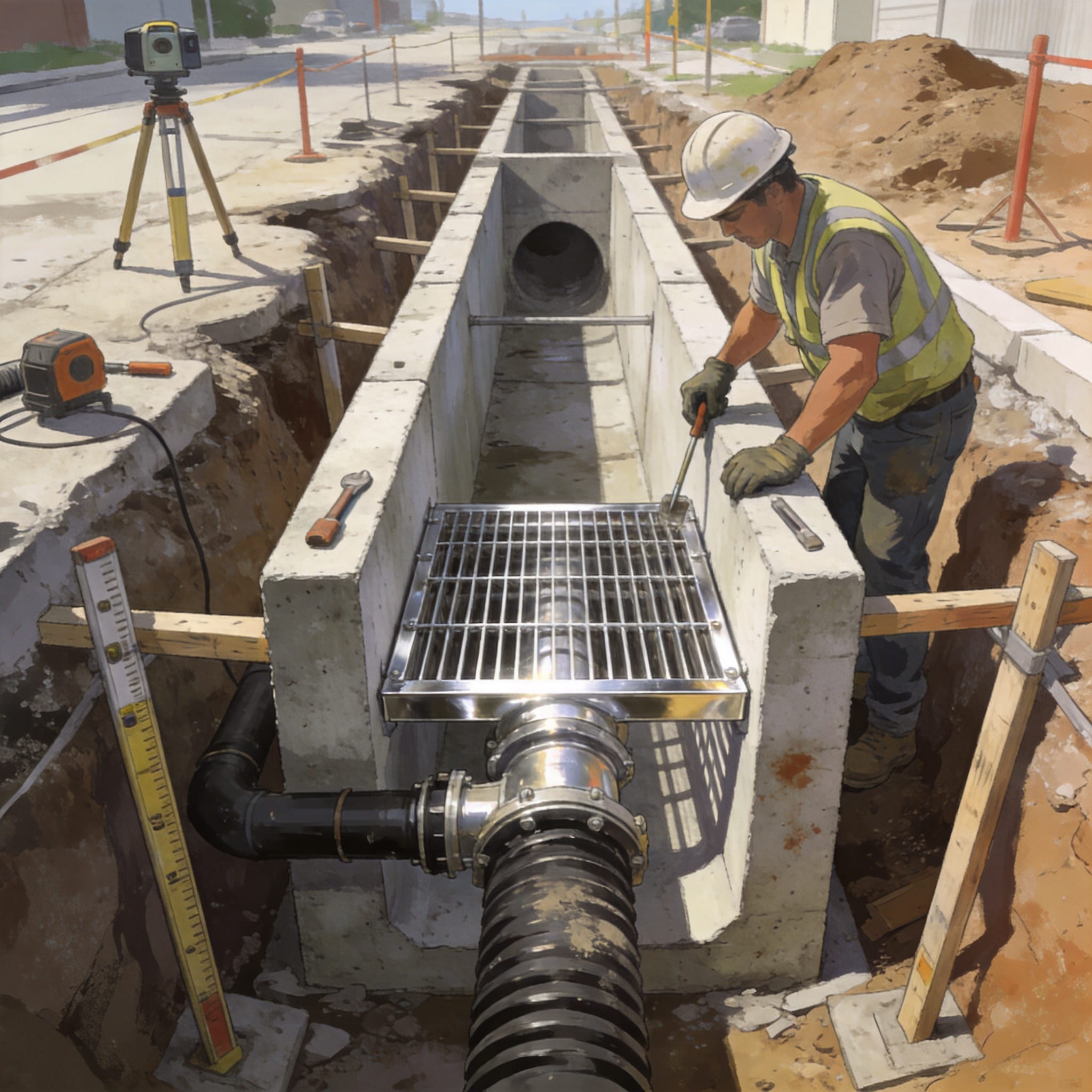 Tools and materials for installing a drainage channel