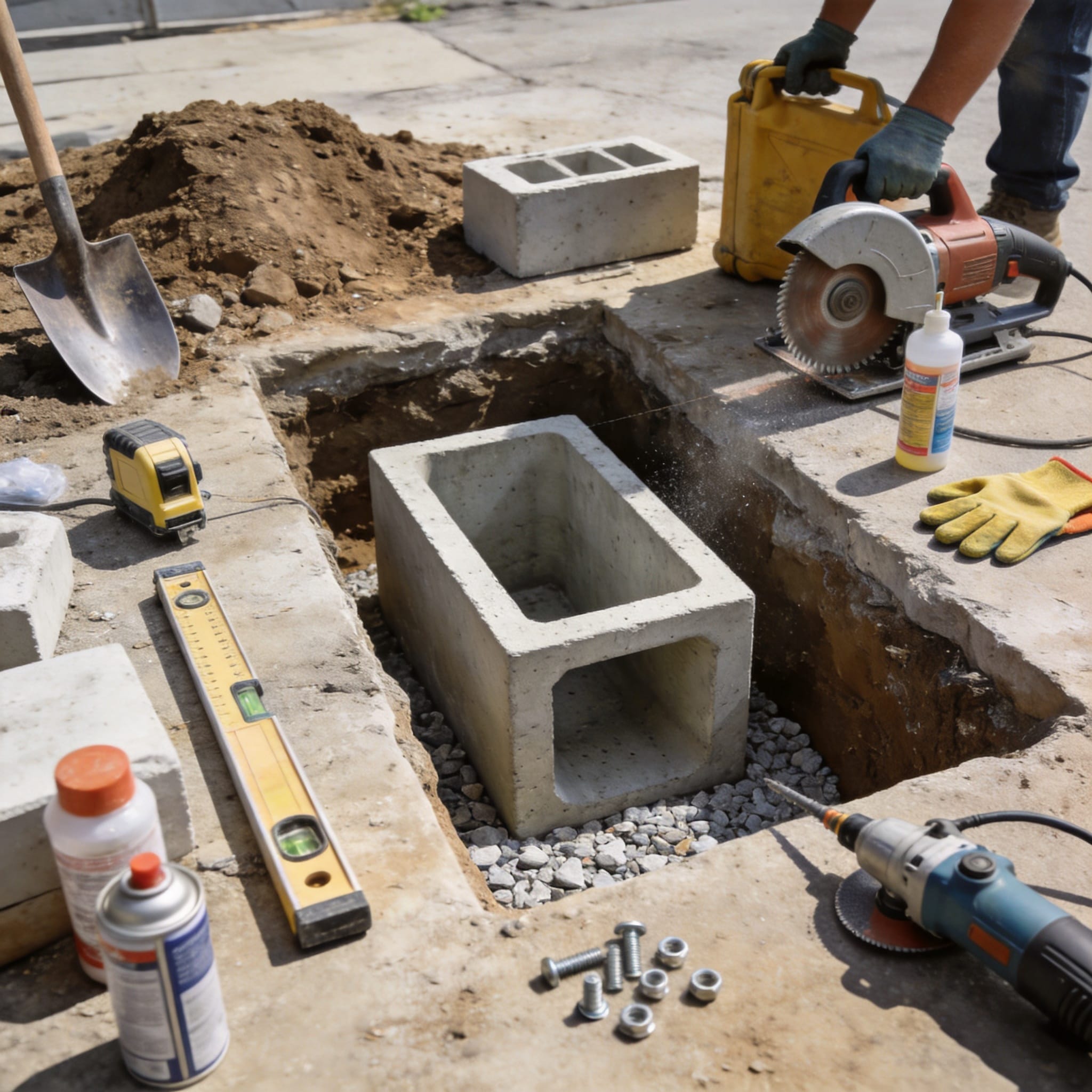 Excavation trench for drainage channel installation
