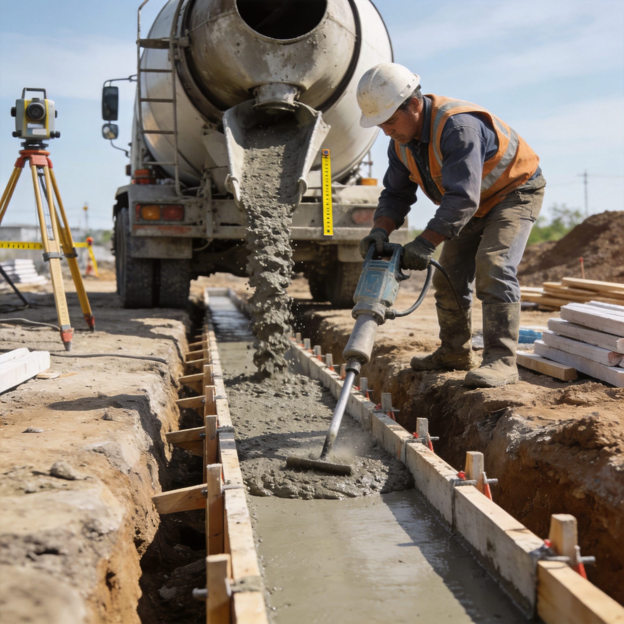 Installing drainage channel sections in concrete base