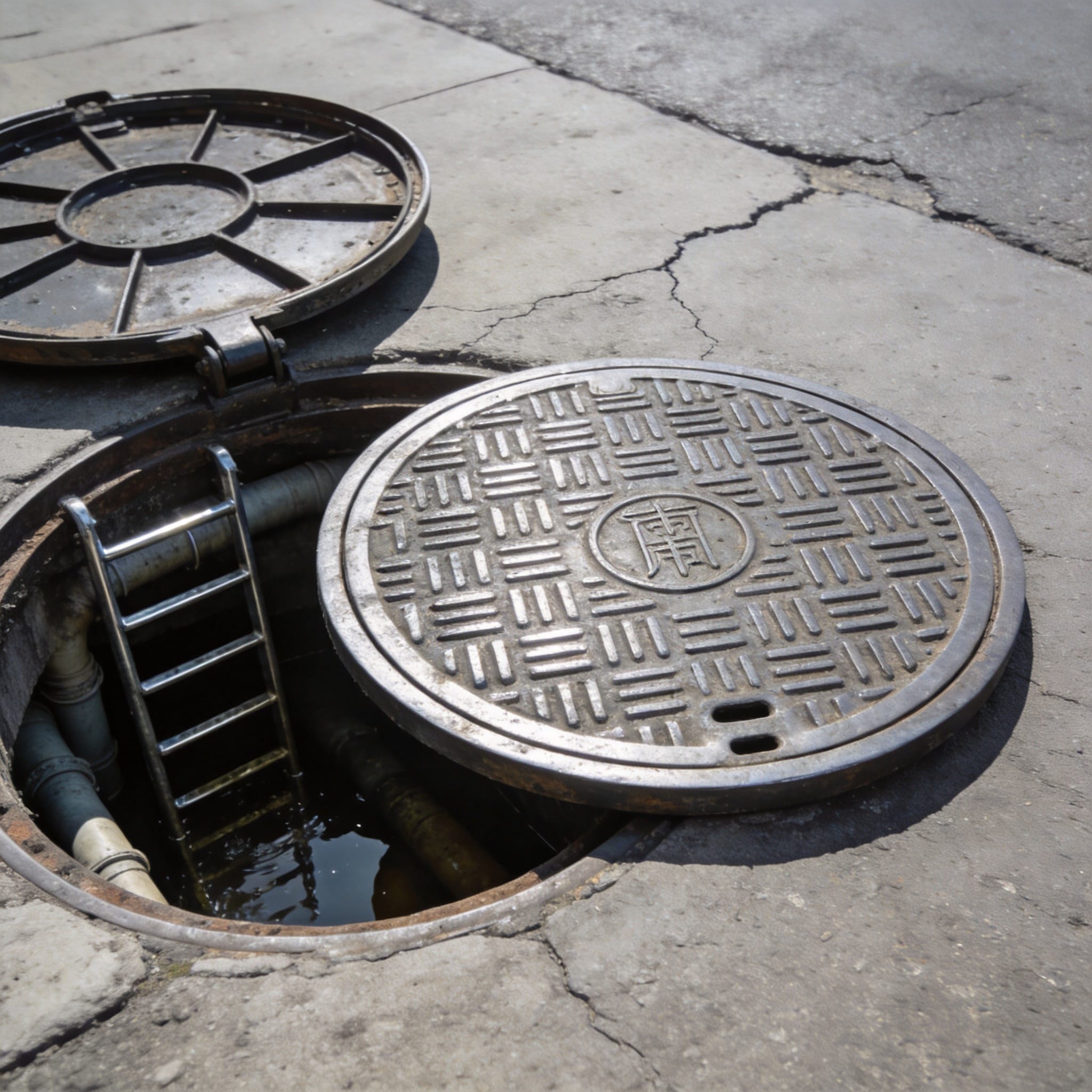 Manhole cover installed on a residential street