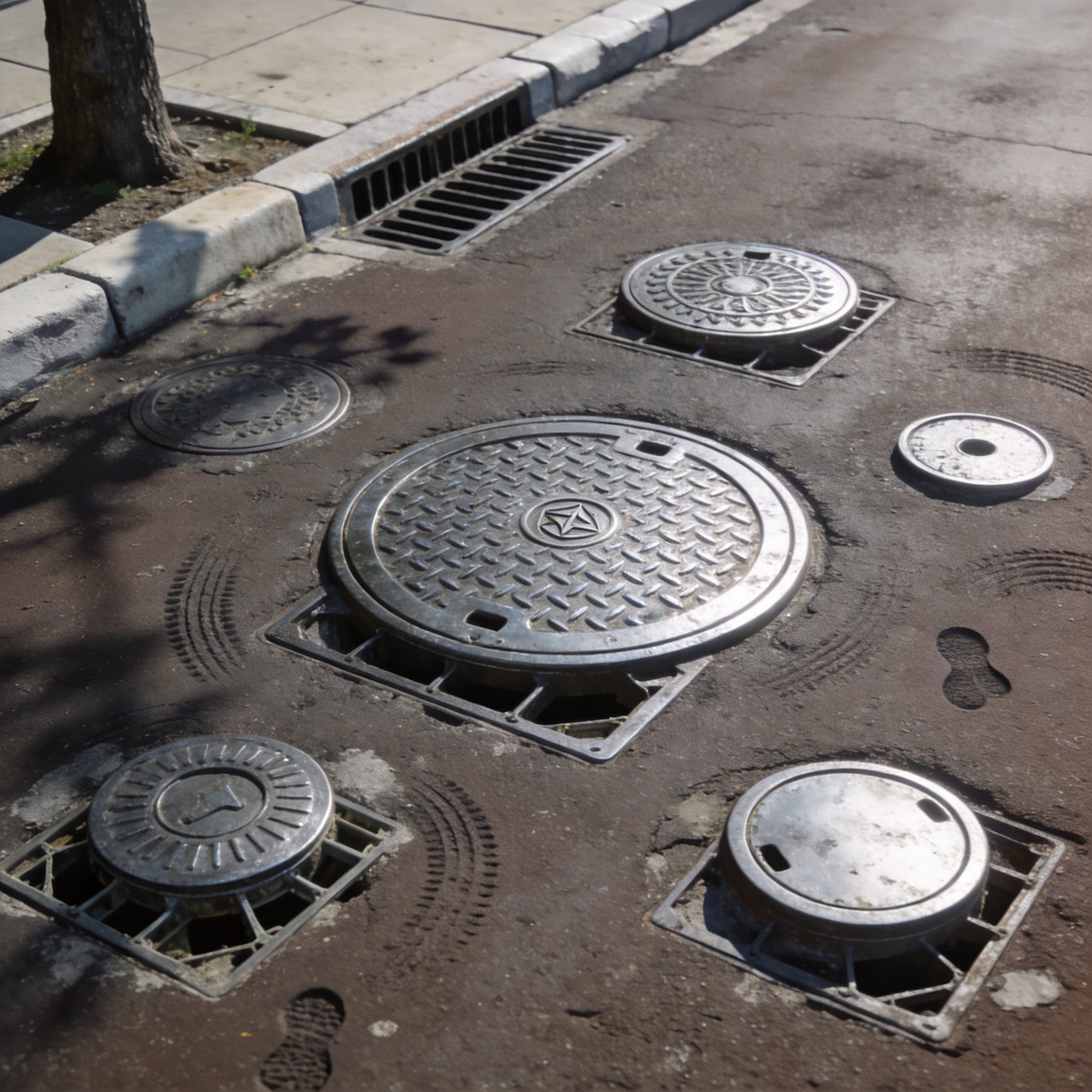 Worker installing a manhole cover using safety lifting tool