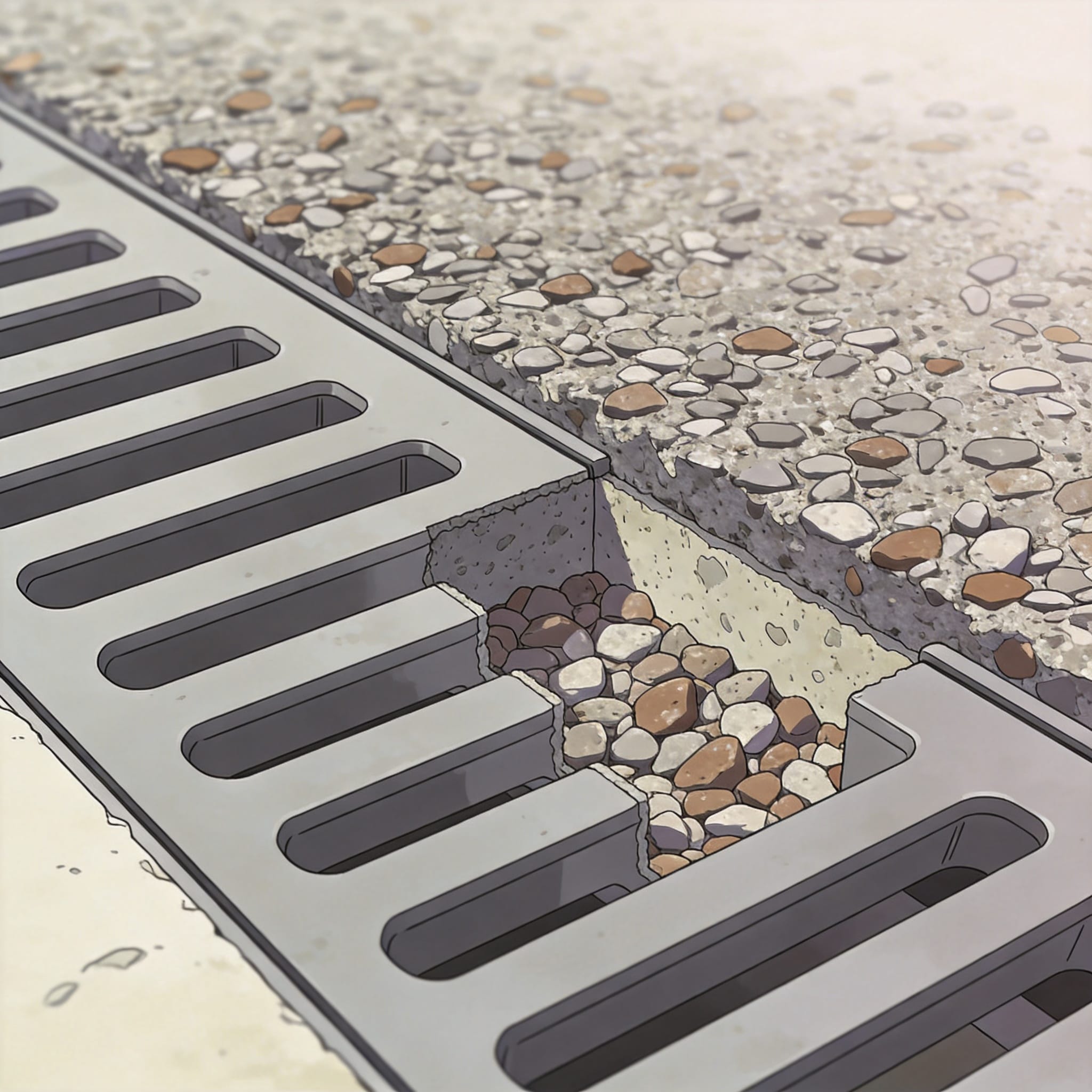 Close up view of aluminum oxide embedded in composite grate