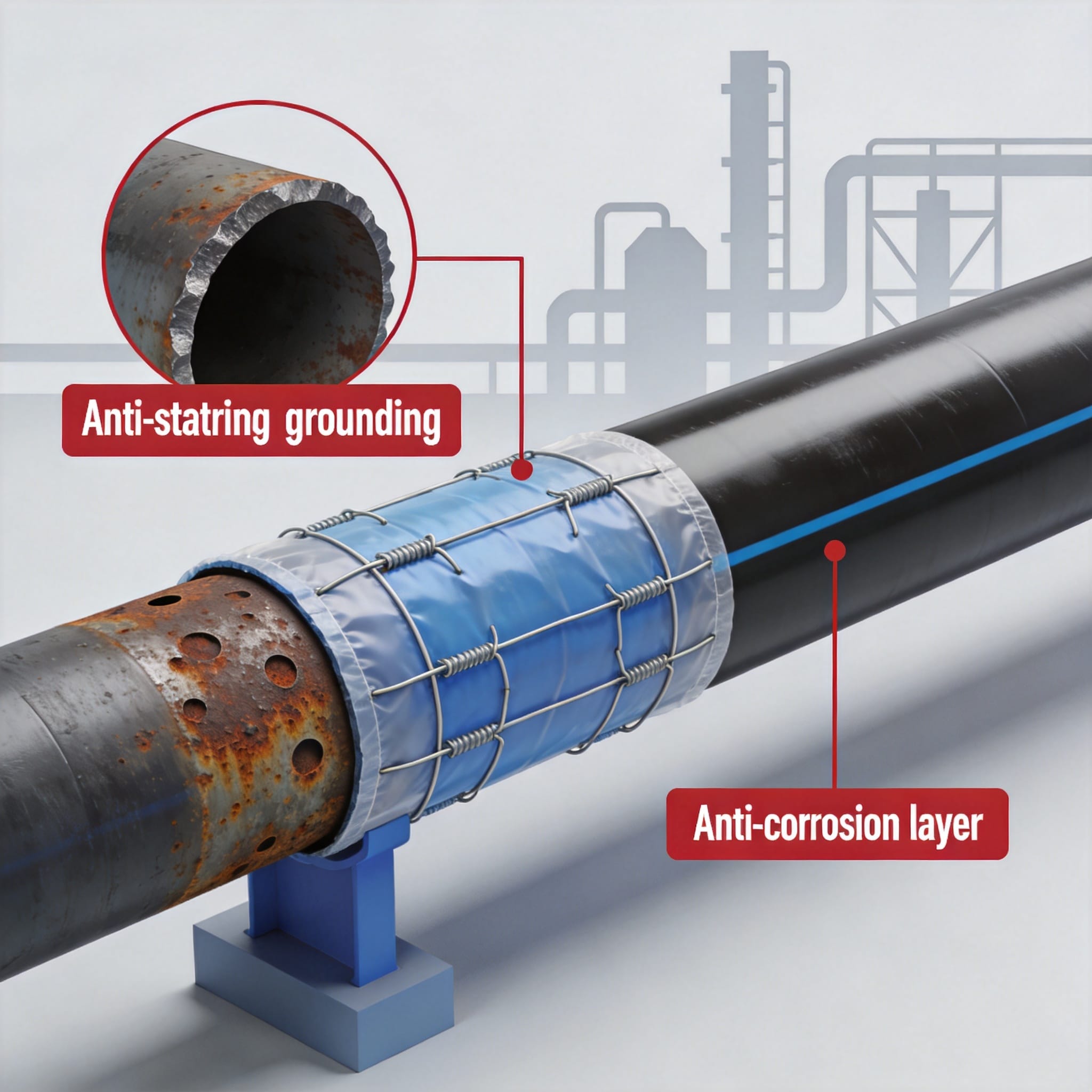 Diagram showing static discharge risk near pipeline valve covers