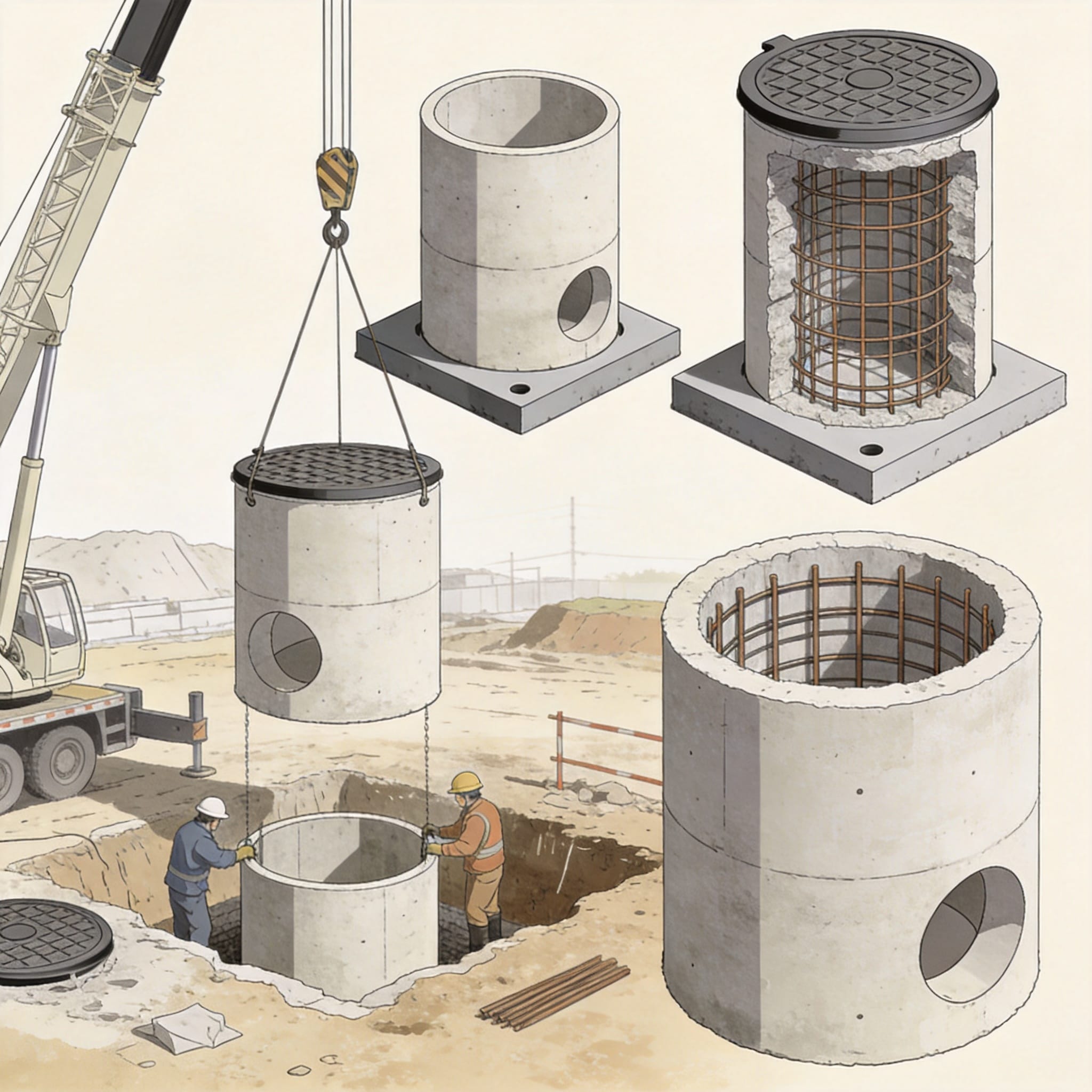 Cross-section diagram of prefabricated composite manhole chamber