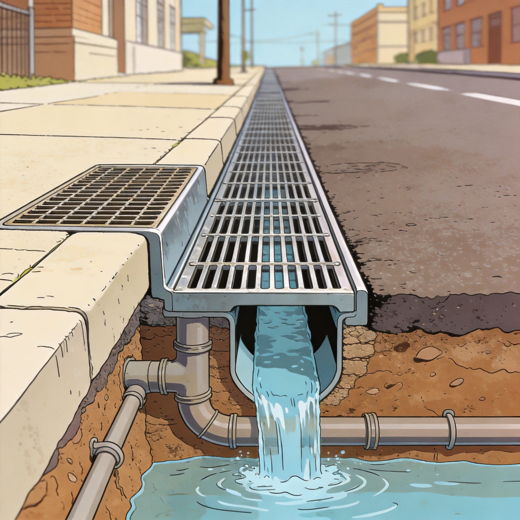 Comparison of water flow collection between linear and point drainage systems