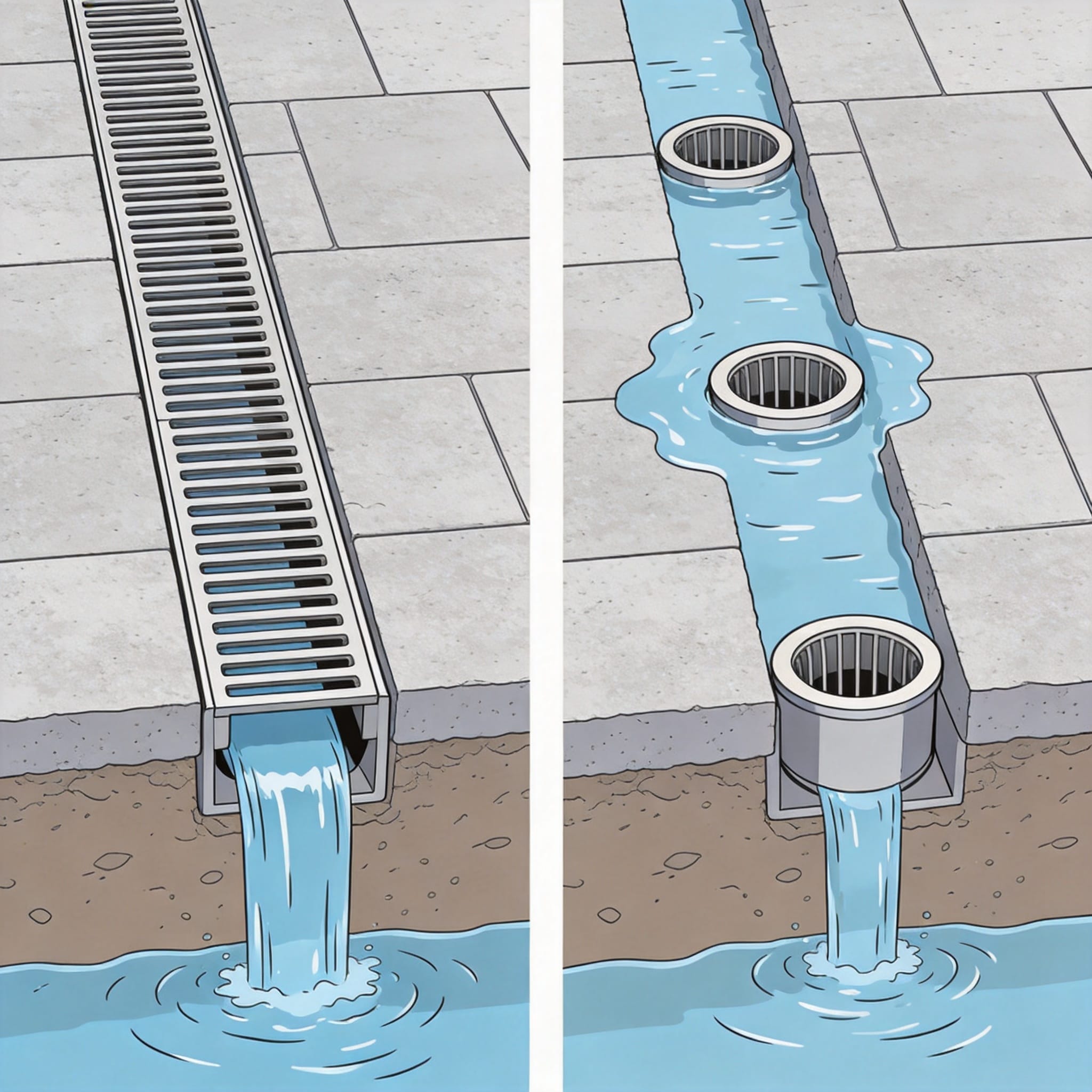 Cross-section diagram of a linear drainage channel with grating